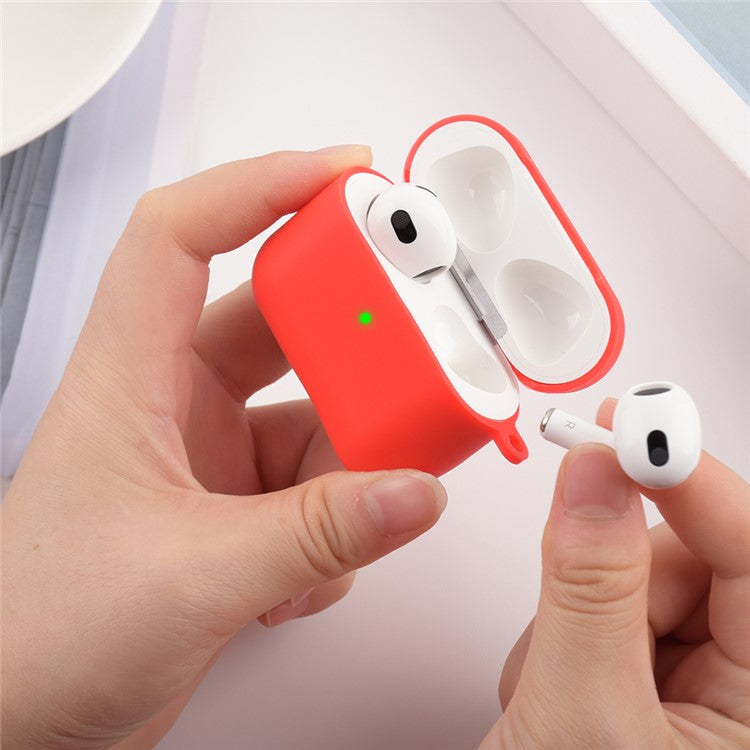 Scratch Resistant Full Protective Silicone Skin Earphone Case Cover with Carabiner for Apple AirPods 3 - Red