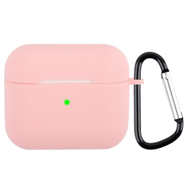 Scratch Resistant Full Protective Silicone Skin Earphone Case Cover with Carabiner for Apple AirPods 3 - Pink