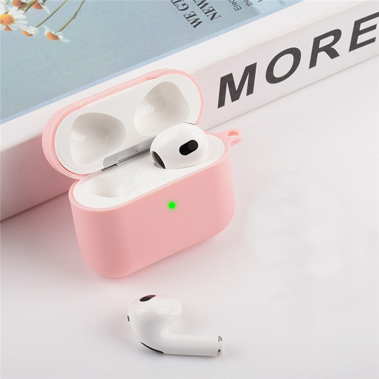 Scratch Resistant Full Protective Silicone Skin Earphone Case Cover with Carabiner for Apple AirPods 3 - Pink