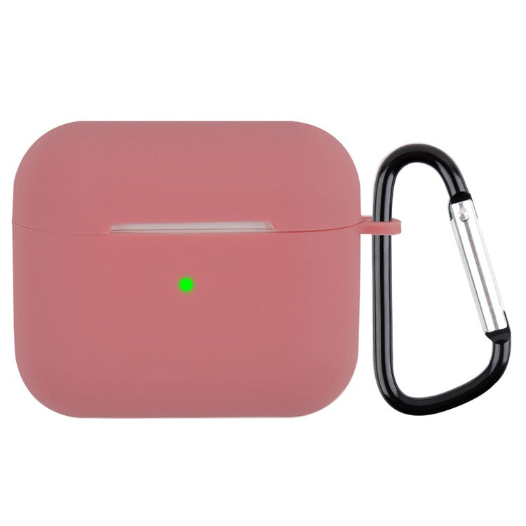 Scratch Resistant Full Protective Silicone Skin Earphone Case Cover with Carabiner for Apple AirPods 3 - Deep Pink