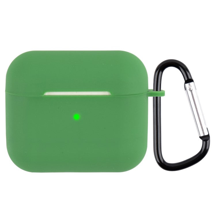 Scratch Resistant Full Protective Silicone Skin Earphone Case Cover with Carabiner for Apple AirPods 3 - Green