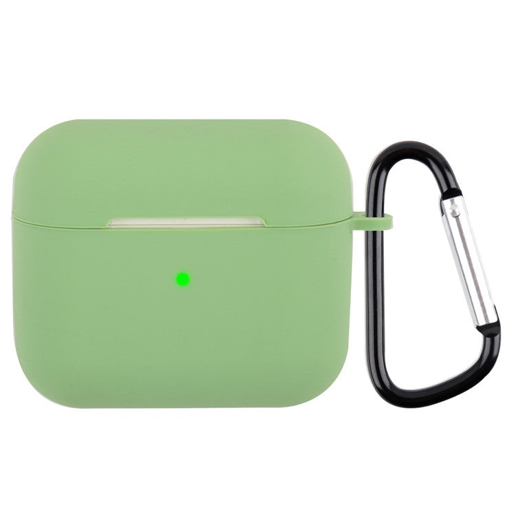 Scratch Resistant Full Protective Silicone Skin Earphone Case Cover with Carabiner for Apple AirPods 3 - Light Green