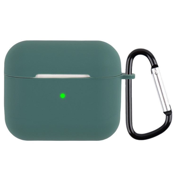 Scratch Resistant Full Protective Silicone Skin Earphone Case Cover with Carabiner for Apple AirPods 3 - Midnight Green