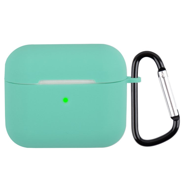 Scratch Resistant Full Protective Silicone Skin Earphone Case Cover with Carabiner for Apple AirPods 3 - Cyan