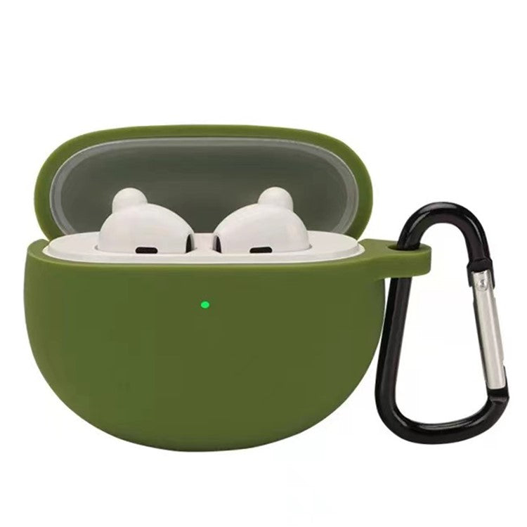 Shockproof Soft Silicone Wireless Earphones Skin Cover with Keychain Hook for Oppo Enco Air - Grass Green