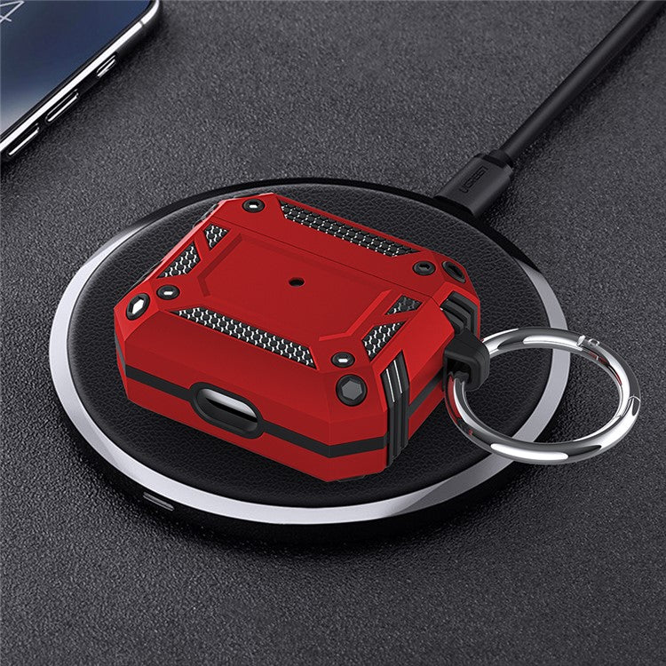 Hard PC Soft TPU Bluetooth Anti-Drop Earphone Case with Carabiner for Apple AirPods 3 - Red