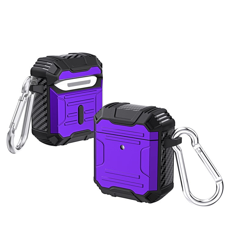 TPU+PC Shock-Absorbing Earphone Protective Case with Keychain for Apple AirPods with Charging Case (2016)/(2019) / AirPods with Wireless Charging Case (2019) - Purple