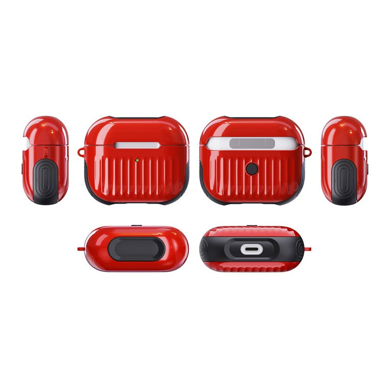 Suitcase Style Glossy Rubberized PC + TPU Earphone Charging Box Protective Cover Case for Apple AirPods 3 - Red