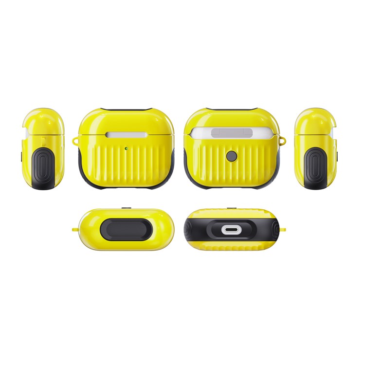 Suitcase Style Glossy Rubberized PC + TPU Earphone Charging Box Protective Cover Case for Apple AirPods 3 - Yellow