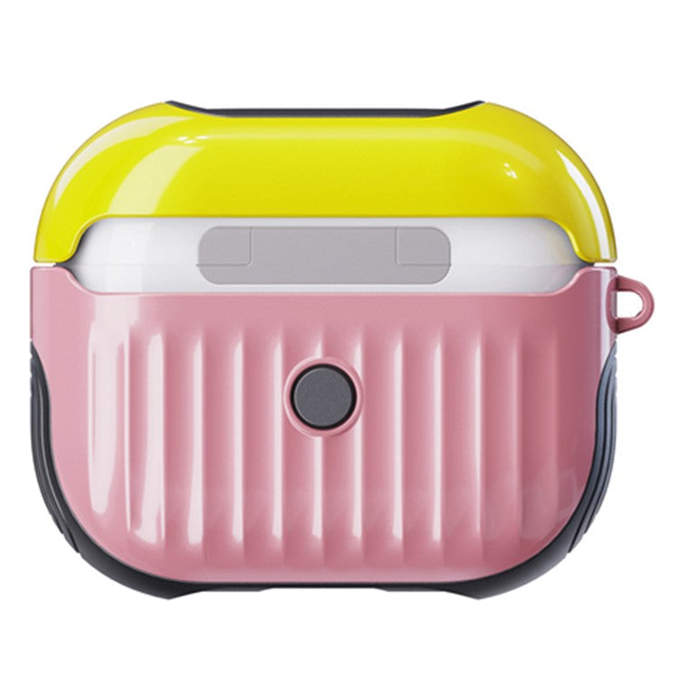 Suitcase Style Glossy Rubberized PC + TPU Earphone Charging Box Protective Cover Case for Apple AirPods 3 - Pink/Yellow