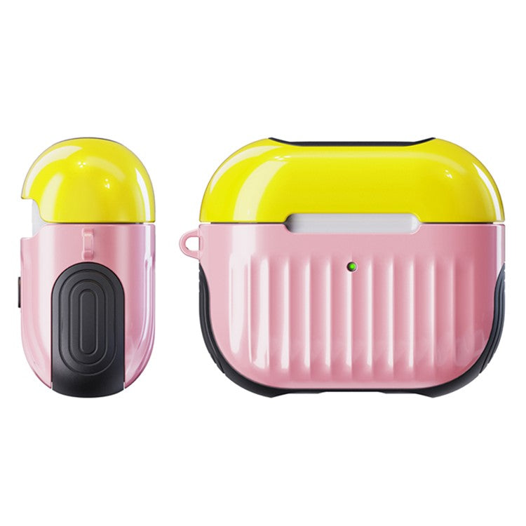 Suitcase Style Glossy Rubberized PC + TPU Earphone Charging Box Protective Cover Case for Apple AirPods 3 - Pink/Yellow