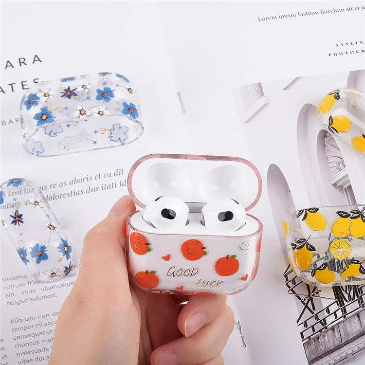 Fruit Flower Pattern Gold Stamping Hard PC Earphone Charging Box Protective Case Cover for Apple AirPods 3 - F02