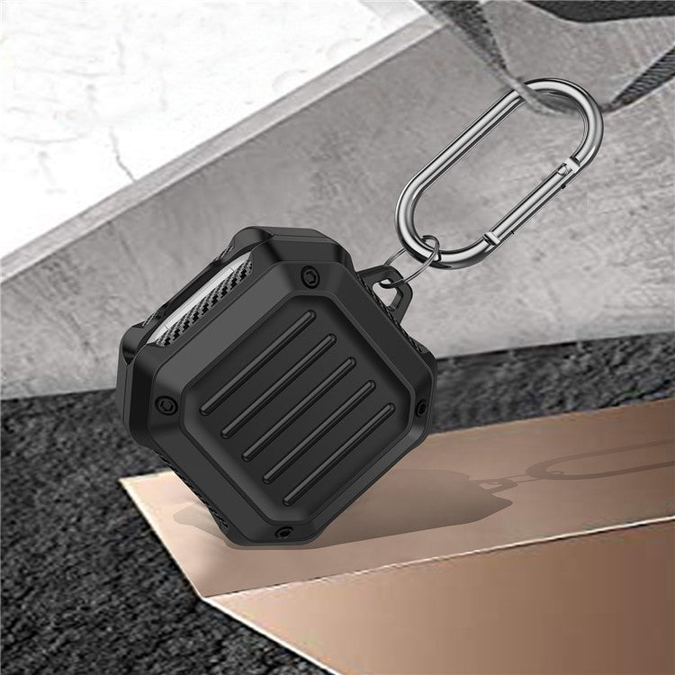 Suitcase Design Stripe TPU Case Bluetooth Earphone Anti-drop Protective Cover for Samsung Galaxy Buds2/Live/Pro - Black