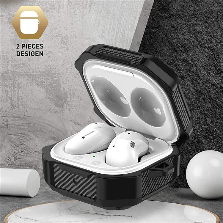 Suitcase Design Stripe TPU Case Bluetooth Earphone Anti-drop Protective Cover for Samsung Galaxy Buds2/Live/Pro - Black