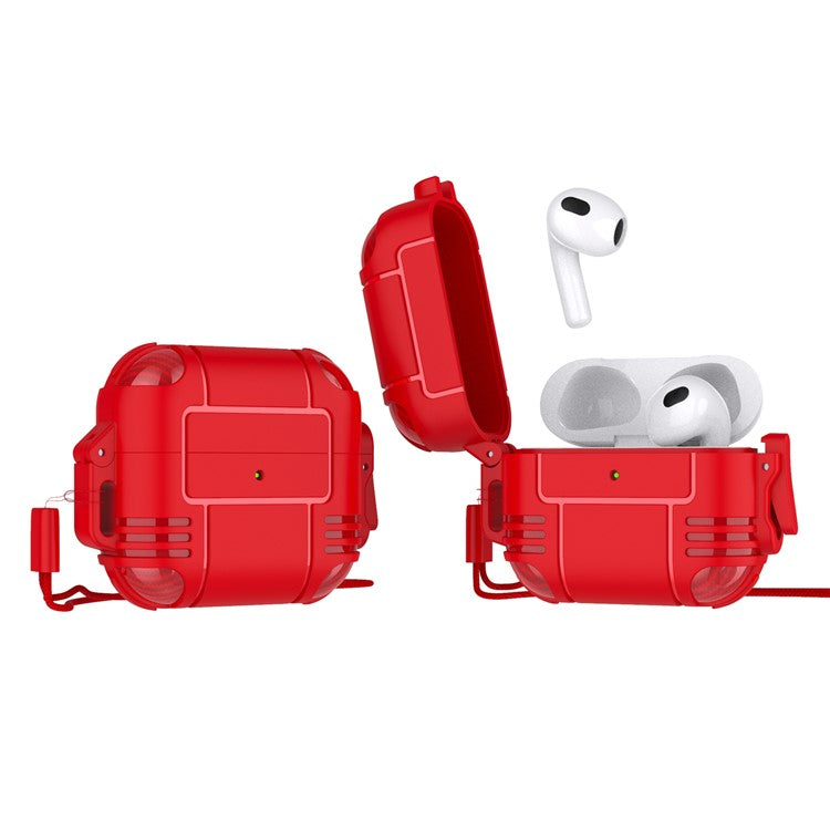 Fashionable Textured Cover Shell Flexible TPU Protective Cover Case for Apple AirPods 3 - Red