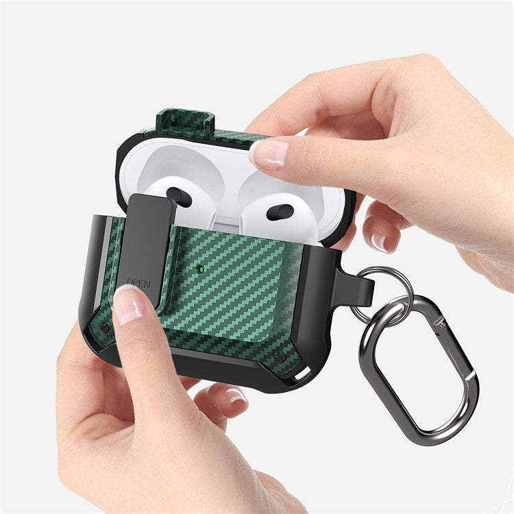 Snap-on Lid Design Carbon Fiber Texture Bluetooth Earphone Protective Cover Case for AirPods 3 - Style 1