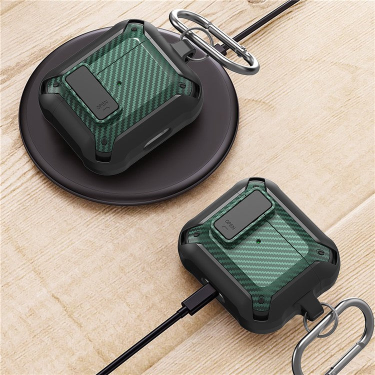 Snap-on Lid Design Carbon Fiber Texture Bluetooth Earphone Protective Cover Case for AirPods 3 - Style 2