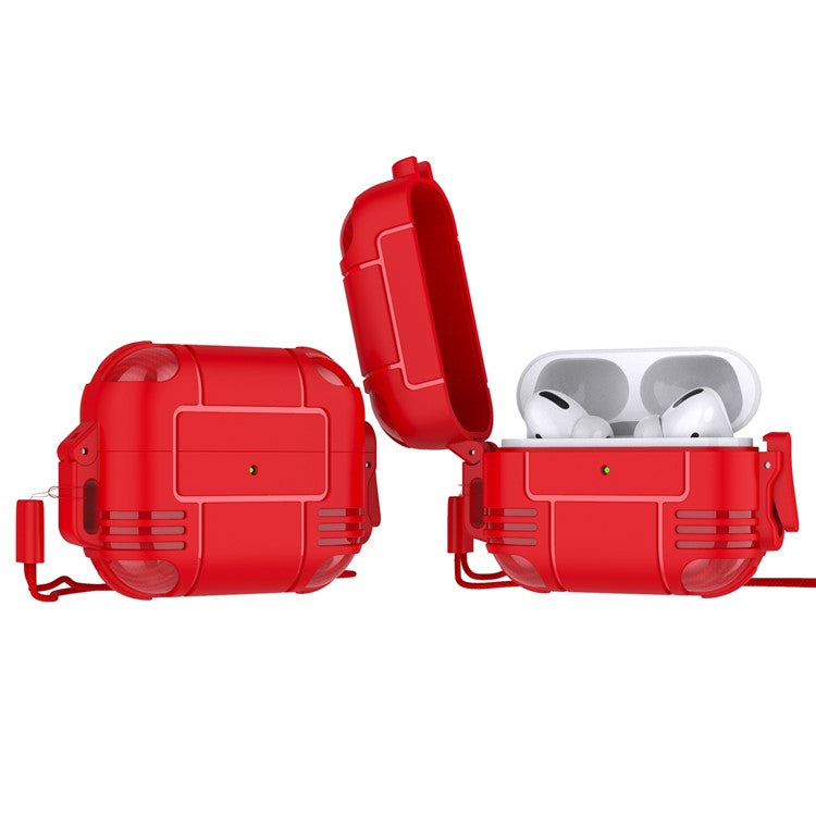 Stylish Bluetooth Earphone TPU Anti-drop Protective Cover Shell with Lanyard for AirPods Pro - Red