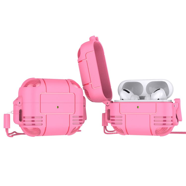 Stylish Bluetooth Earphone TPU Anti-drop Protective Cover Shell with Lanyard for AirPods Pro - Pink