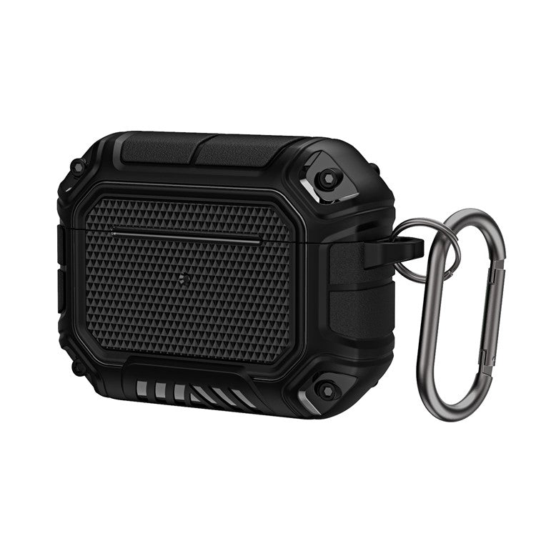 Plaid TPU Anti-fall Full Protection Earbuds Case Portable Earphone Charging Case Cover with Keyring for Apple AirPods Pro - Black