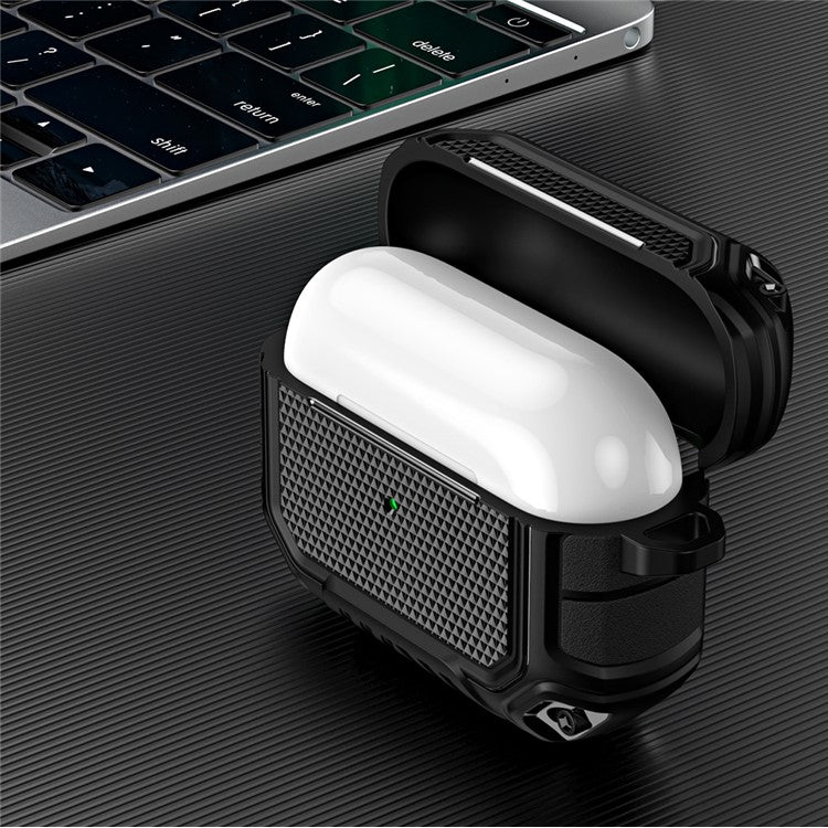 Plaid TPU Anti-fall Full Protection Earbuds Case Portable Earphone Charging Case Cover with Keyring for Apple AirPods Pro - Black