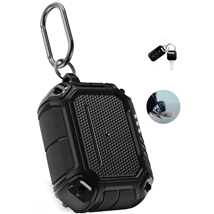 Plaid TPU Anti-fall Full Protection Earbuds Case Portable Earphone Charging Case Cover with Keyring for Apple AirPods Pro - Black