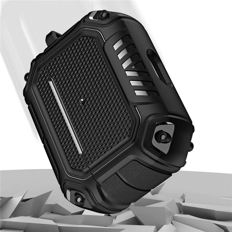 Plaid TPU Anti-fall Full Protection Earbuds Case Portable Earphone Charging Case Cover with Keyring for Apple AirPods Pro - Black