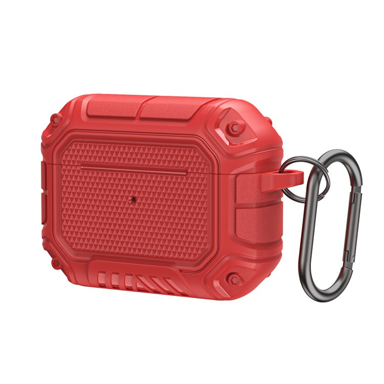 Plaid TPU Anti-fall Full Protection Earbuds Case Portable Earphone Charging Case Cover with Keyring for Apple AirPods Pro - Red