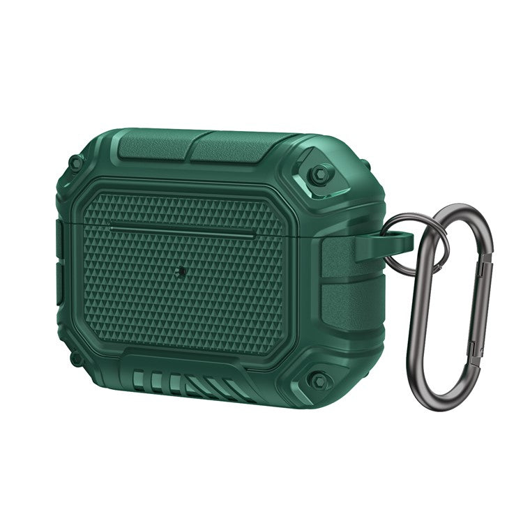 Plaid TPU Anti-fall Full Protection Earbuds Case Portable Earphone Charging Case Cover with Keyring for Apple AirPods Pro - Green