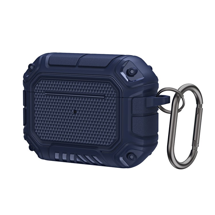 Plaid TPU Anti-fall Full Protection Earbuds Case Portable Earphone Charging Case Cover with Keyring for Apple AirPods Pro - Blue