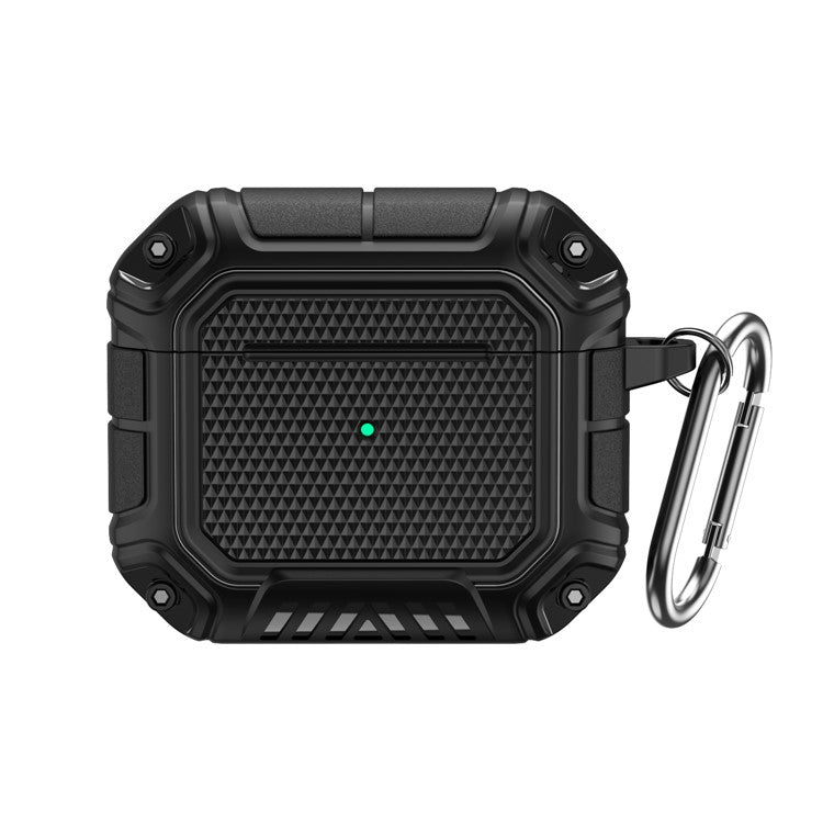 Plaid TPU Anti-drop Earbuds Case Protector Portable Earphone Charging Case Cover with Keyring for Apple AirPods 3 - Black