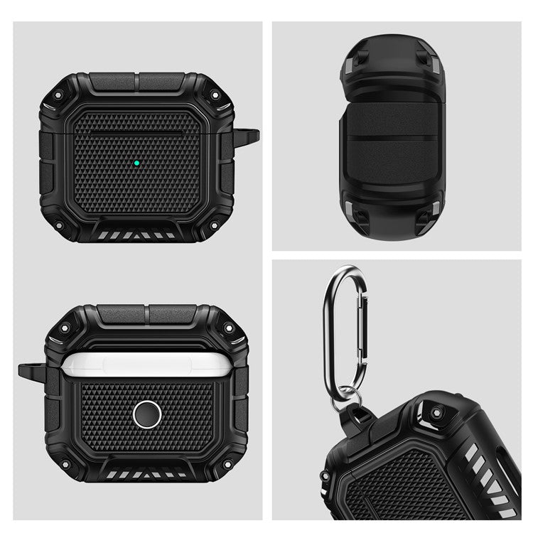 Plaid TPU Anti-drop Earbuds Case Protector Portable Earphone Charging Case Cover with Keyring for Apple AirPods 3 - Black