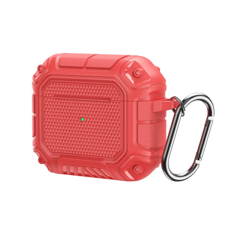 Plaid TPU Anti-drop Earbuds Case Protector Portable Earphone Charging Case Cover with Keyring for Apple AirPods 3 - Red