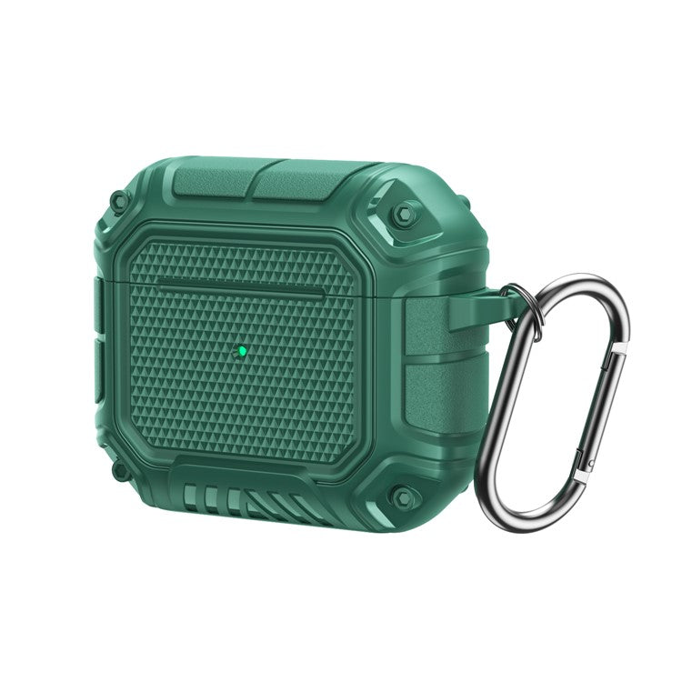 Plaid TPU Anti-drop Earbuds Case Protector Portable Earphone Charging Case Cover with Keyring for Apple AirPods 3 - Green