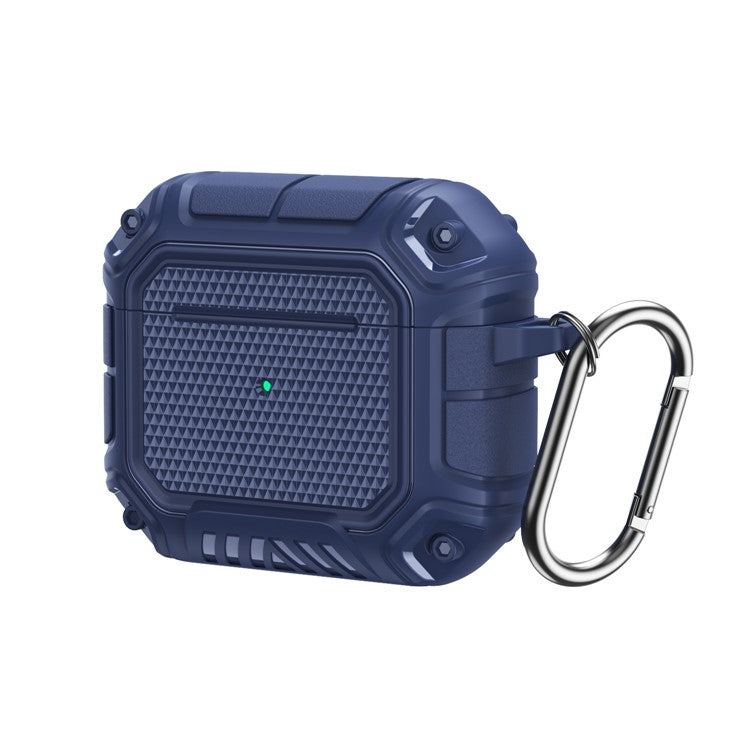 Plaid TPU Anti-drop Earbuds Case Protector Portable Earphone Charging Case Cover with Keyring for Apple AirPods 3 - Blue