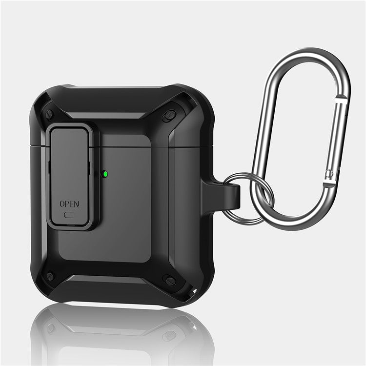 2 in 1 TPU + PC Anti-drop Earbuds Case Protector Shock-resistant Portable Earphone Charging Case Cover with Lock/Buckle for AirPods 1/2 - Black