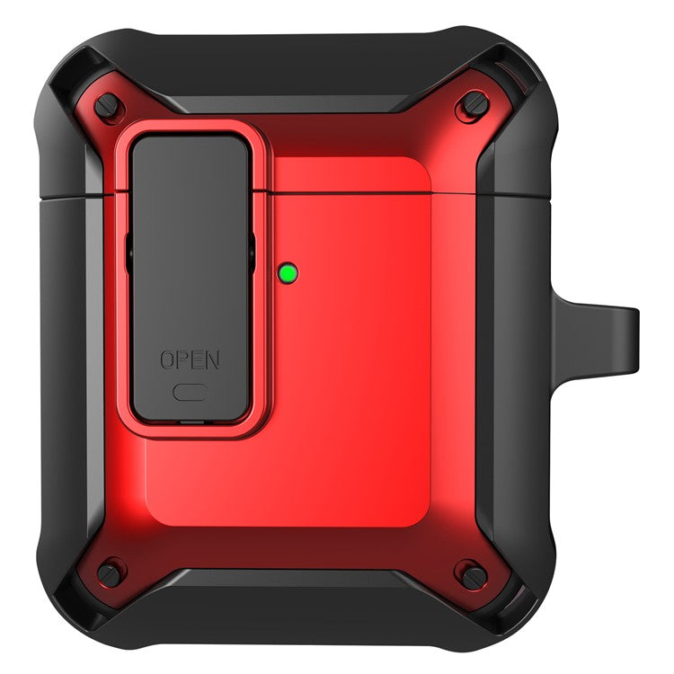 2 in 1 TPU + PC Anti-drop Earbuds Case Protector Shock-resistant Portable Earphone Charging Case Cover with Lock/Buckle for AirPods 1/2 - Black/Red