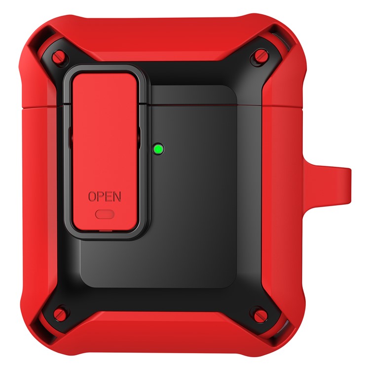 2 in 1 TPU + PC Anti-drop Earbuds Case Protector Shock-resistant Portable Earphone Charging Case Cover with Lock/Buckle for AirPods 1/2 - Red/Black