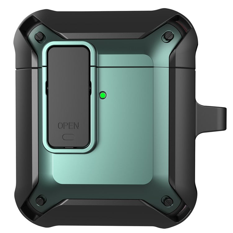 2 in 1 TPU + PC Anti-drop Earbuds Case Protector Shock-resistant Portable Earphone Charging Case Cover with Lock/Buckle for AirPods 1/2 - Black/Green