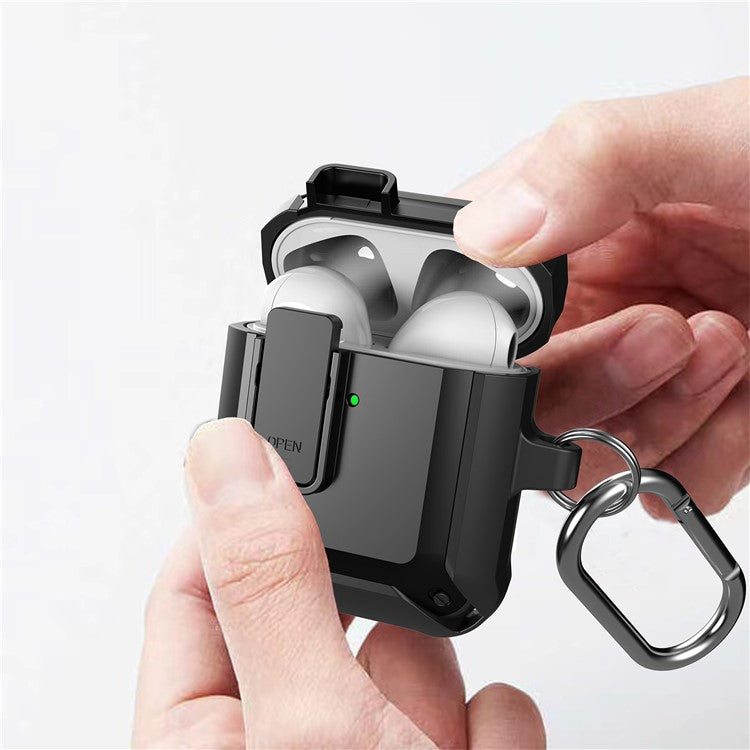 2 in 1 TPU + PC Anti-drop Earbuds Case Protector Shock-resistant Portable Earphone Charging Case Cover with Lock/Buckle for AirPods 1/2 - Black/Green