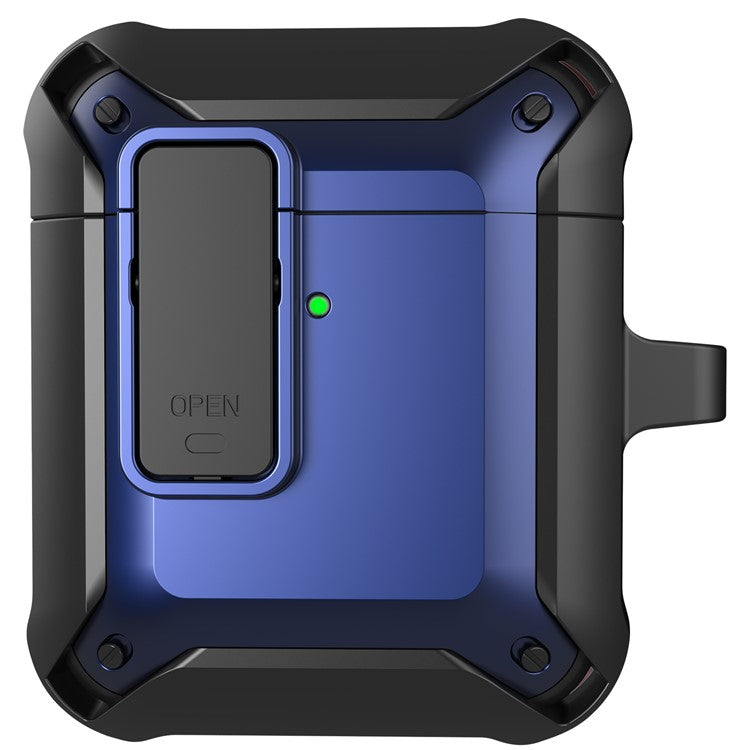 2 in 1 TPU + PC Anti-drop Earbuds Case Protector Shock-resistant Portable Earphone Charging Case Cover with Lock/Buckle for AirPods 1/2 - Black/Blue