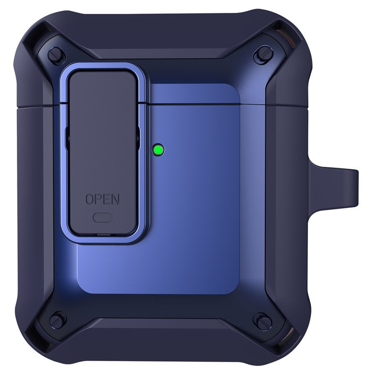 2 in 1 TPU + PC Anti-drop Earbuds Case Protector Shock-resistant Portable Earphone Charging Case Cover with Lock/Buckle for AirPods 1/2 - Blue