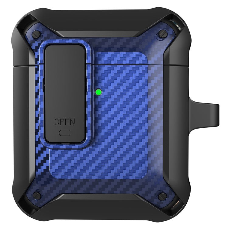 Portable 2 in 1 TPU + PC Frame Earbuds Case Cover Shock-resistant Earphone Charging Case Cover Anti-drop Protective Case with Buckle for AirPods 1/2 - Black/Blue