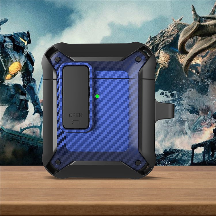 Portable 2 in 1 TPU + PC Frame Earbuds Case Cover Shock-resistant Earphone Charging Case Cover Anti-drop Protective Case with Buckle for AirPods 1/2 - Black/Blue