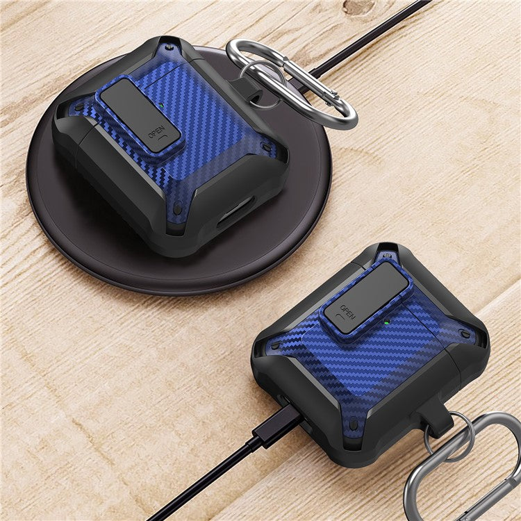 Portable 2 in 1 TPU + PC Frame Earbuds Case Cover Shock-resistant Earphone Charging Case Cover Anti-drop Protective Case with Buckle for AirPods 1/2 - Black/Blue