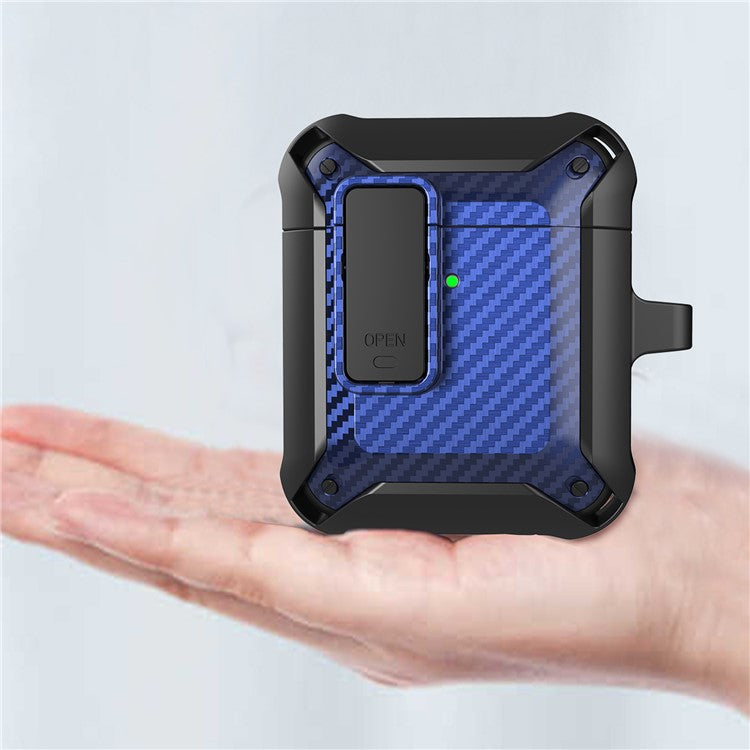 Portable 2 in 1 TPU + PC Frame Earbuds Case Cover Shock-resistant Earphone Charging Case Cover Anti-drop Protective Case with Buckle for AirPods 1/2 - Black/Blue