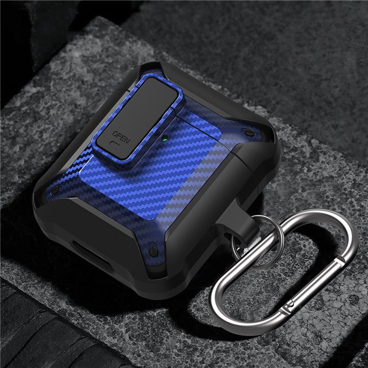 Portable 2 in 1 TPU + PC Frame Earbuds Case Cover Shock-resistant Earphone Charging Case Cover Anti-drop Protective Case with Buckle for AirPods 1/2 - Black/Blue