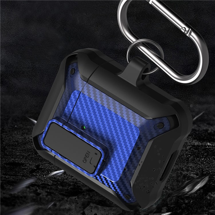 Portable 2 in 1 TPU + PC Frame Earbuds Case Cover Shock-resistant Earphone Charging Case Cover Anti-drop Protective Case with Buckle for AirPods 1/2 - Black/Blue