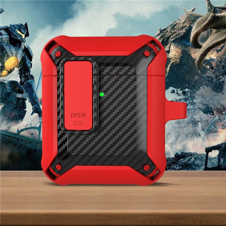 Portable 2 in 1 TPU + PC Frame Earbuds Case Cover Shock-resistant Earphone Charging Case Cover Anti-drop Protective Case for AirPods 1/2 - Red/Black