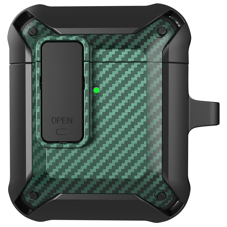 Portable 2 in 1 TPU + PC Frame Earbuds Case Cover Shock-resistant Earphone Charging Case Cover Anti-drop Protective Case for AirPods 1/2 - Black/Green